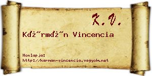Kármán Vincencia névjegykártya